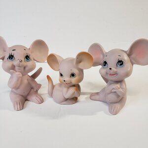 Vintage Porcelain Brinns Pink Mice Set of 3 Mouse Figurines Big Ears Blue Eyes